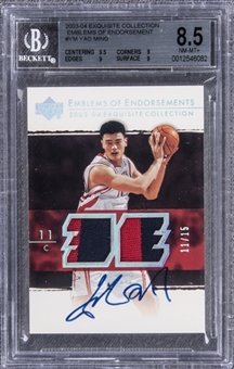 2003-04 UD "Exquisite Collection" Emblems of Endorsement #YM Yao Ming Signed Game Used Patch Card (#11/15) – BGS NM-MT+ 8.5/BGS 10